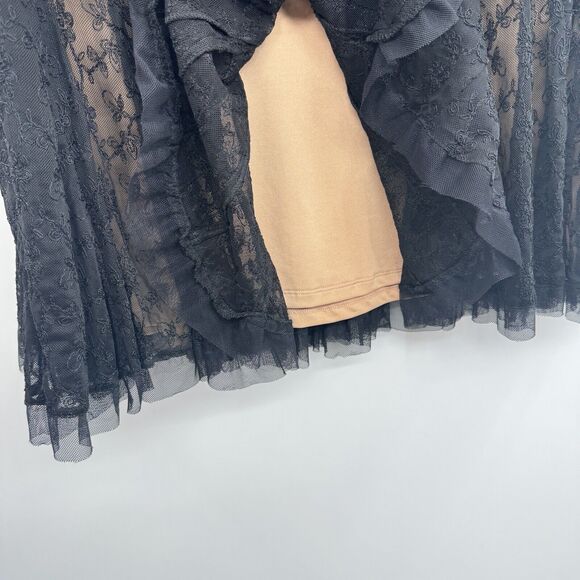 ECI Lace & Mesh Flared Skirt Size 12 Black Witchy Whimsigoth Y2K Grunge Flowy - Picture 5 of 12